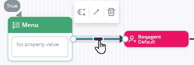 The pop-up menu that appears when you select a connector line. It contains the delete and condition icons. 