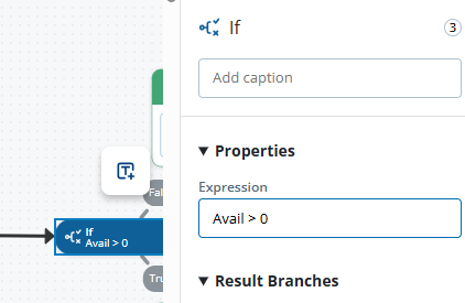 The Properties pane showing the IF action properties.