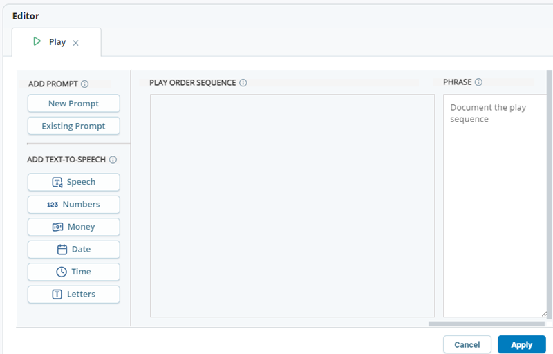 The Sequence Editor, which opens when you click Open Editor in the PLAY action properties.
