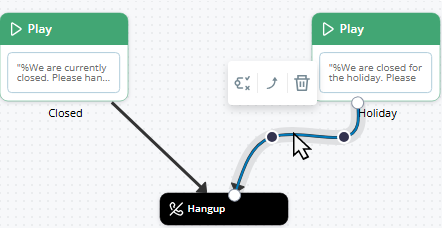 An example of an unmodified default linear connector line and a curved connector line.