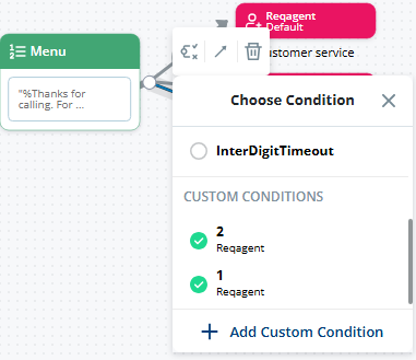 The Choose Condition menu after you click Add Custom Condition, showing the Enter Condition Name field.