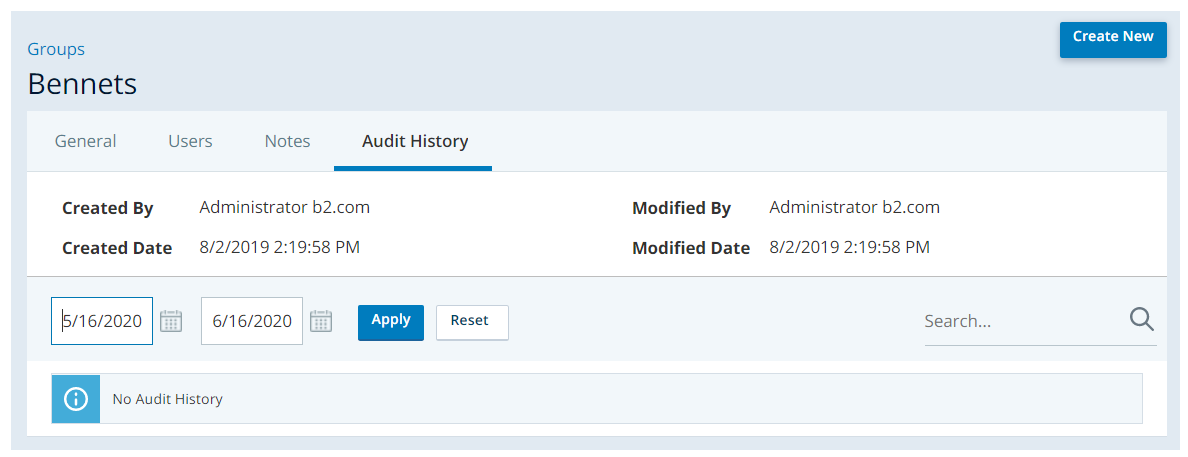 Groups Audit History tab