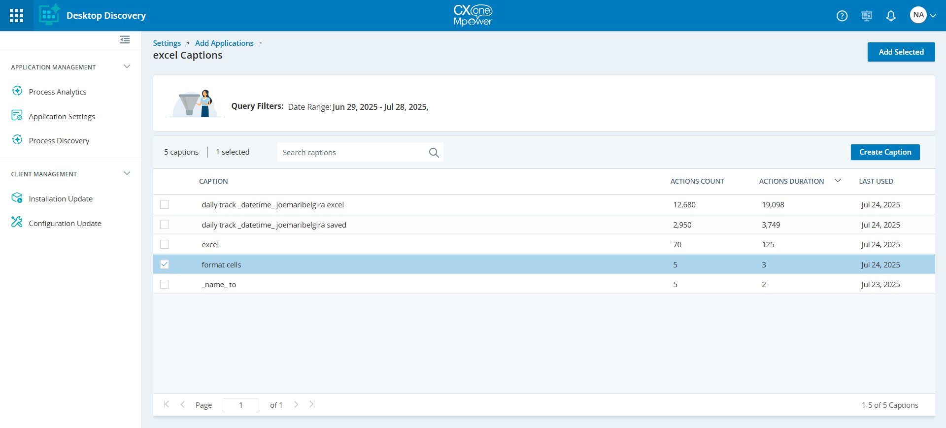 Image of Add Applications drill down page.