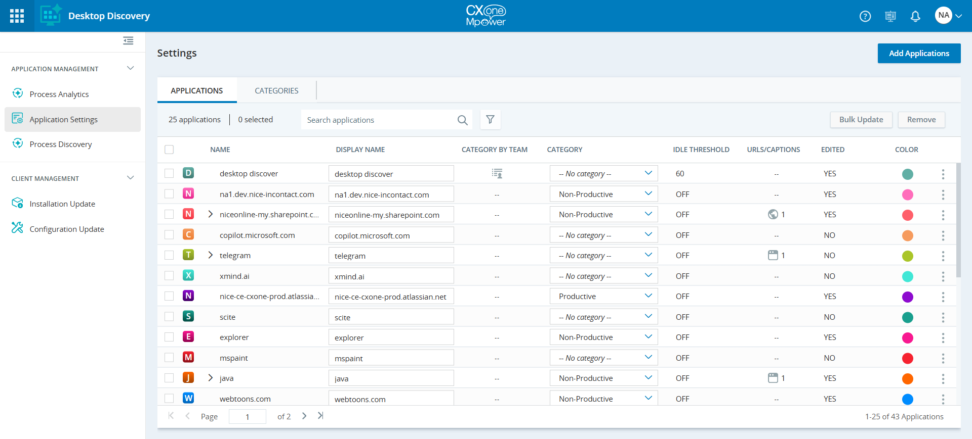 Image of Application Settings page.