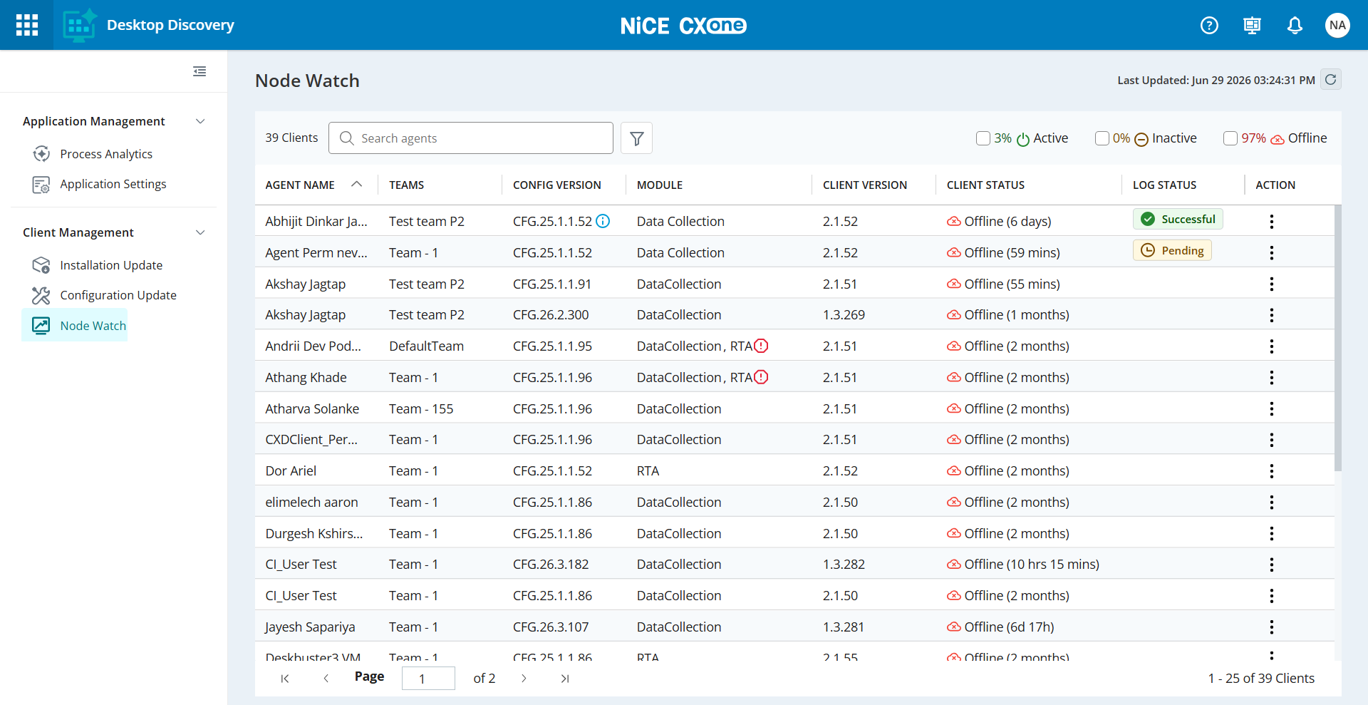 Image of the Node Watch page with data.