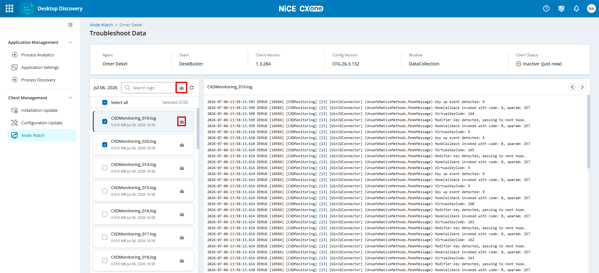Image of the Troubleshoot Data page with Download option.