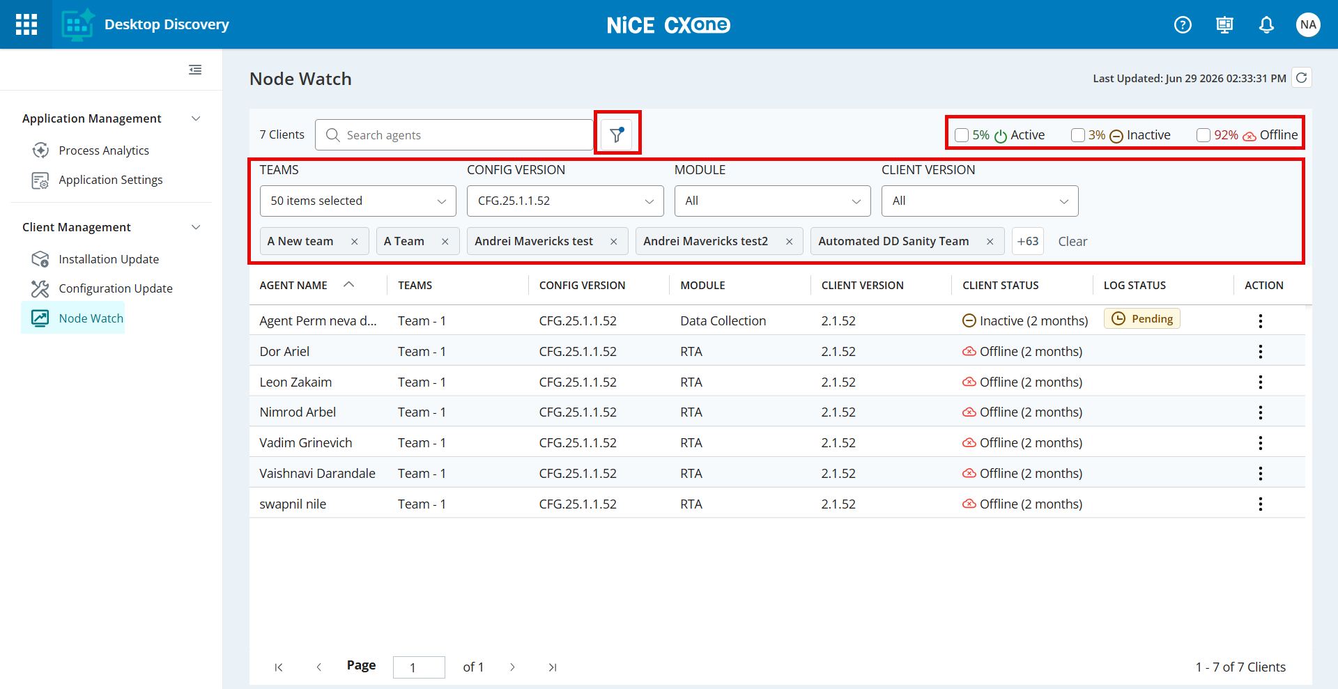 Image of Node Watch page with filters.