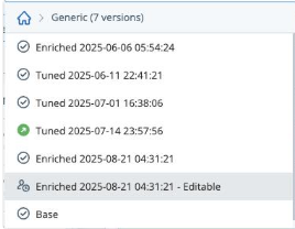 image showing Topic AI model versions list with enriched, tuned, and editable models.