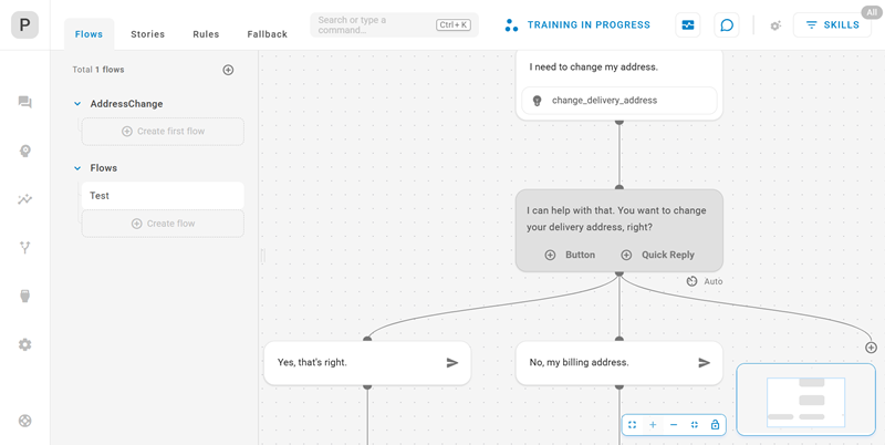 Shows a flow design in progress, along with various controls and tools for the designer