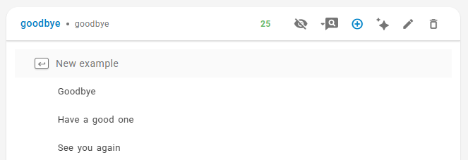 List of phrases to go with the intent value, which in this case is password.