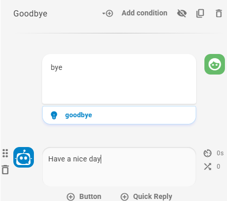 Screenshot of a message action in context of a rule