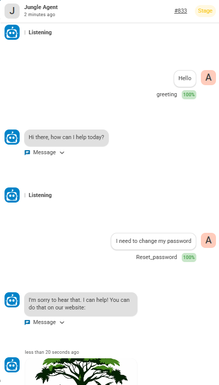 The training chat Akela has with her bot.