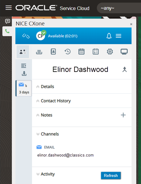 Agent Workspace (Embedded) (Agent Embedded) appears inside Oracle when the phone icon on the left is clicked.