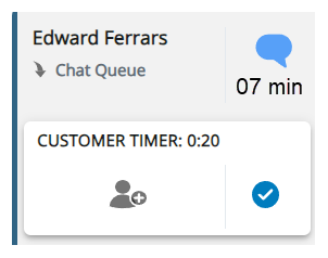 Below the contact's name and the skill, the box says Customer Timer, with the timer next to it.