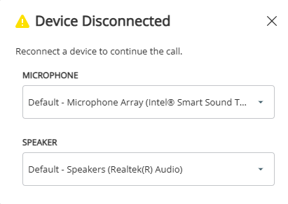 The dialog that appears when no audio device is connected