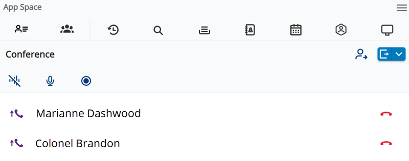 The Multi-party space is opened in the App Space. Both contacts are shown in a conference.