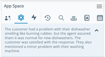 In the App Space, the Copilot icon is clicked. A summary of the interaction so far is at the top.