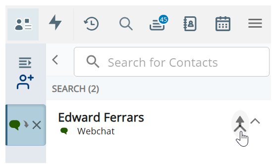 The cursor hovers over the Merge icon next to a customer card for Edward Ferrars, Webchat.