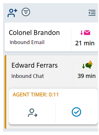 Lists the interactions assigned to you. Icons for New Outbound, Sort, and Collapse are at the top.