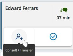 In the Interactions Menu, the cursor hovers over the Consult/Transfer icon: a person with a right arrow.
