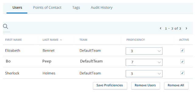 Screenshot of the User tab of the Skills page, showing the Proficiency field.