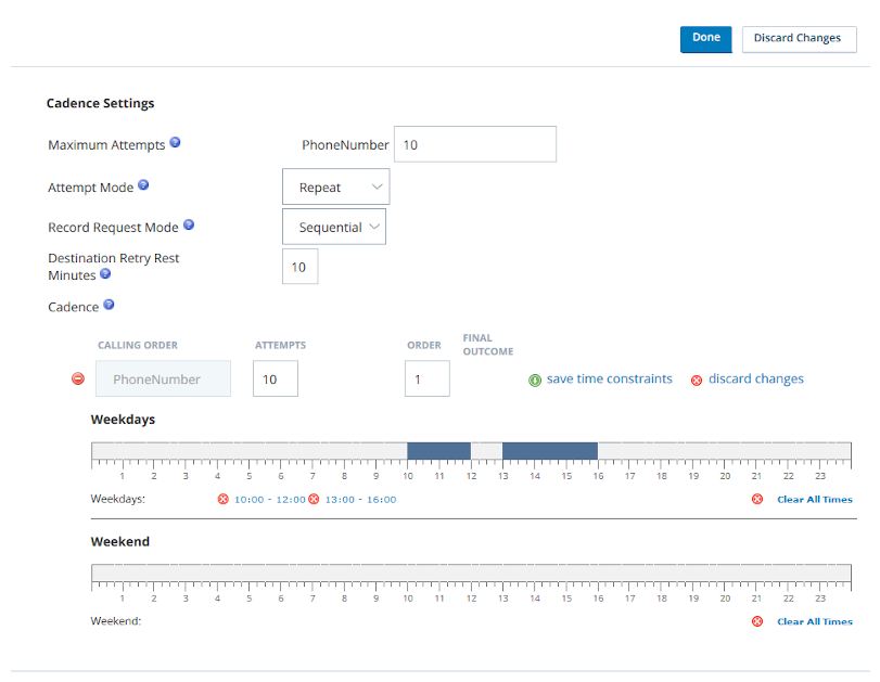 Screen capture of a PC skill Cadence Settings, including constraints for weekdays