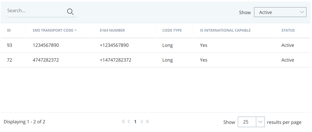 Screenshot of the SMS Registration list