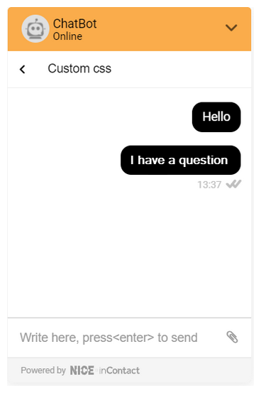 An example of how the custom CSS sample code changes the chat window, showing the background of each message being black.