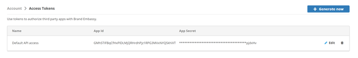 The page where you can generate access tokens to use in other systems. 