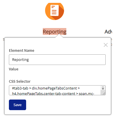 Screenshot of the Web Assistant identifying and mapping an element.