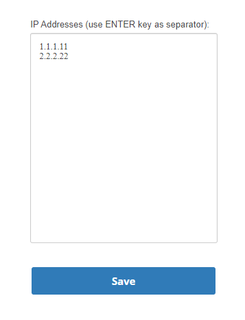 The IP blocking page, where you can prevent certain IP addresses from interacting with your agents by chat. 