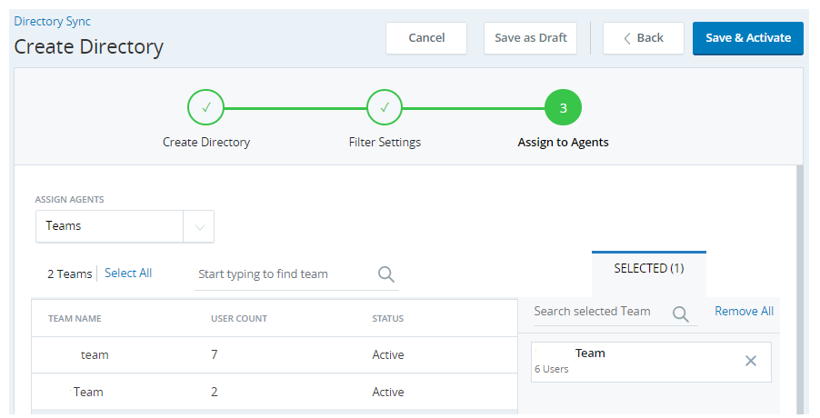 The Assign to Agents page in Create Directory steps.