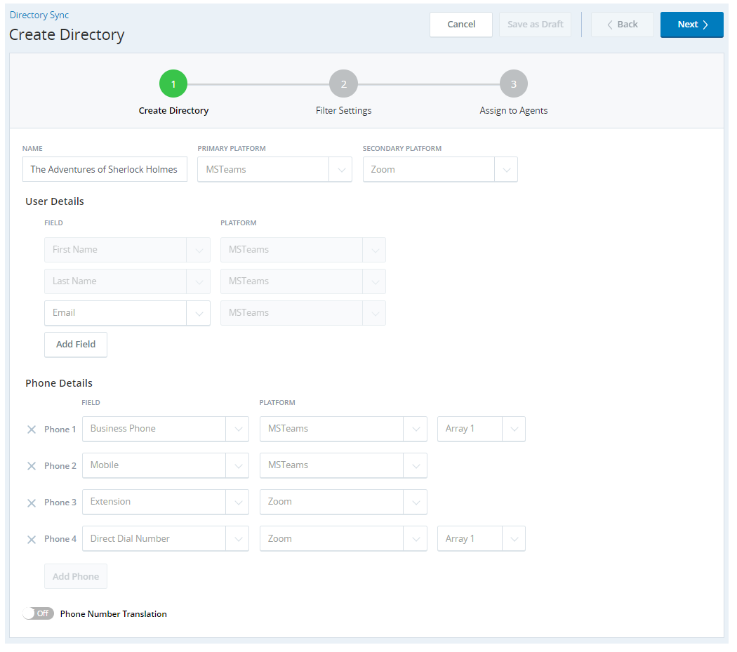 The first screen you see when you start creating a new directory.