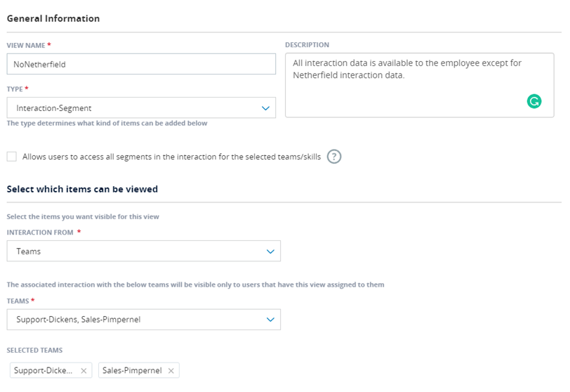 Screenshot of the create views page