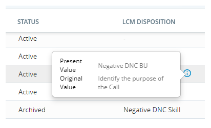 A screenshot of the pop-up that appears when you hover over the changed disposition icon. It shows both the original disposition and the current disposition.