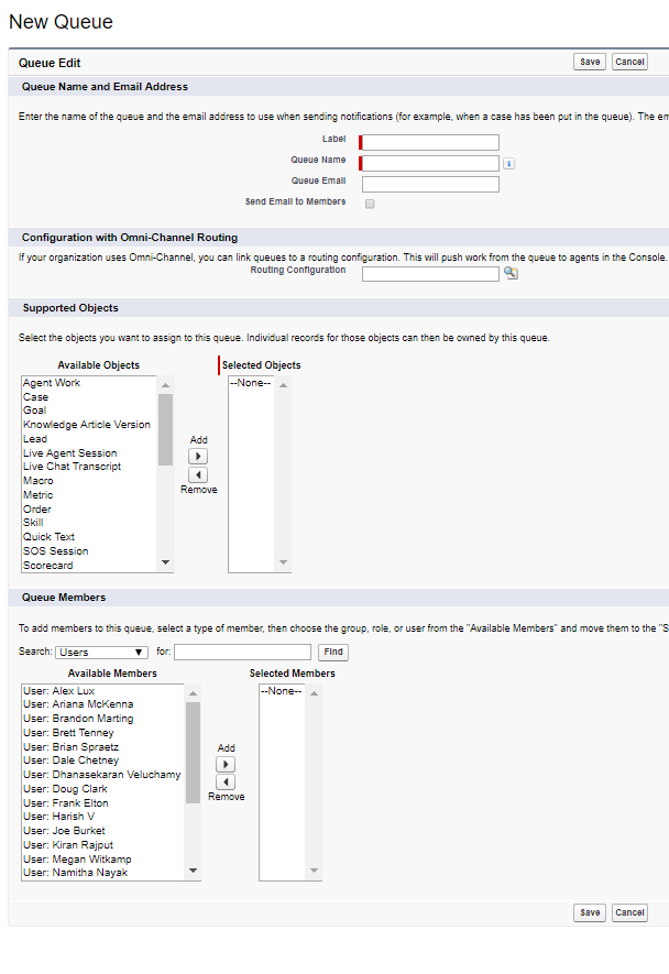 The Queue Edit page in Salesforce.