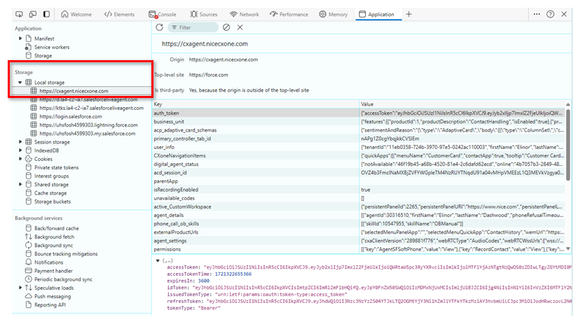 In the Console, the Storage section on the left is highlighted. Local storage is the first option in the section.