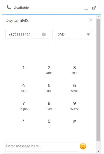 The Outbound SMS page, showing the fields for the destination phone number and selecting the queue.