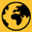 a black globe on a yellow background.