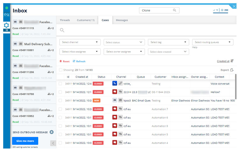 The Search tab in the digital workspace in MAX, showing the subtab where you can search for Cases. 