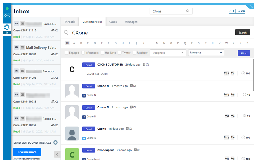 The Search tab in the digital workspace in MAX, showing the subtab where you can search for Customers. 