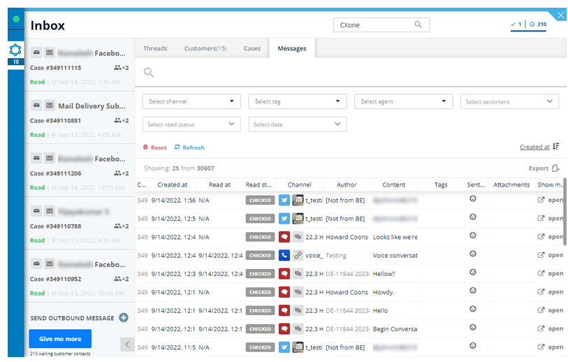The Search tab in the digital workspace in MAX, showing the subtab where you can search for Messages. 