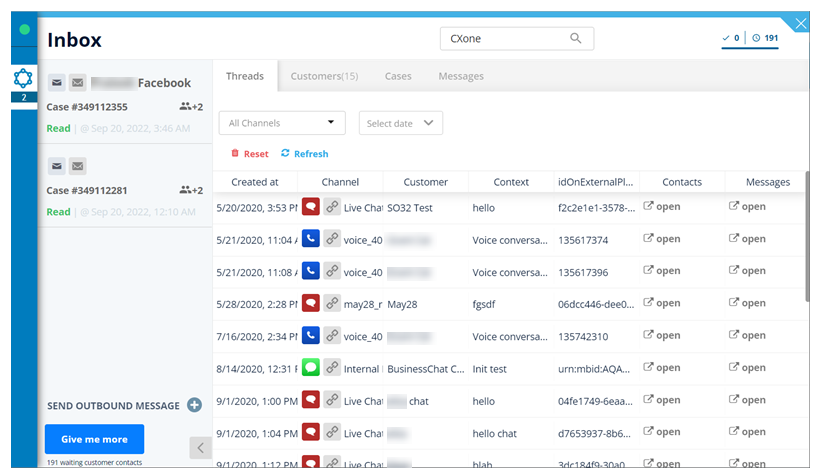 The Search tab in the digital workspace in MAX, showing the subtab where you can search for Threads.