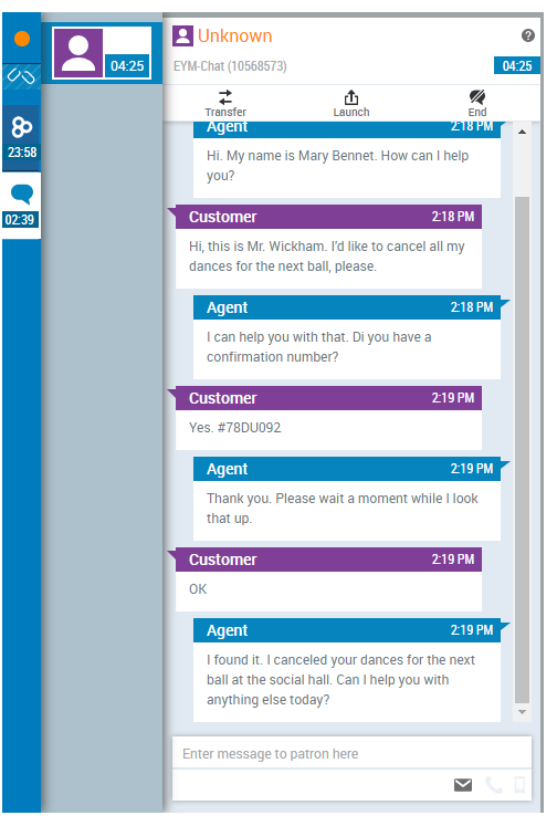 A chat interaction in MAX with options to elevate to email, voice, or SMS