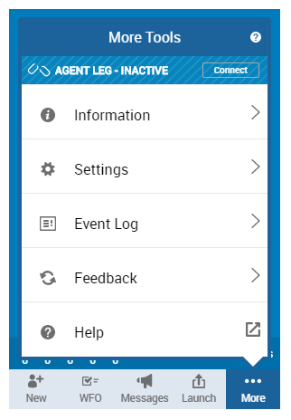 Image of top-level options in the Settings page popup in MAX.