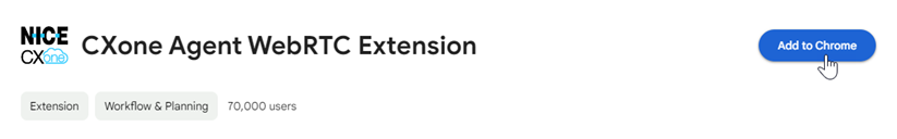 The Agent WebRTC Extension in the Chrome Web Store. The cursor hovers over Add to Chrome.