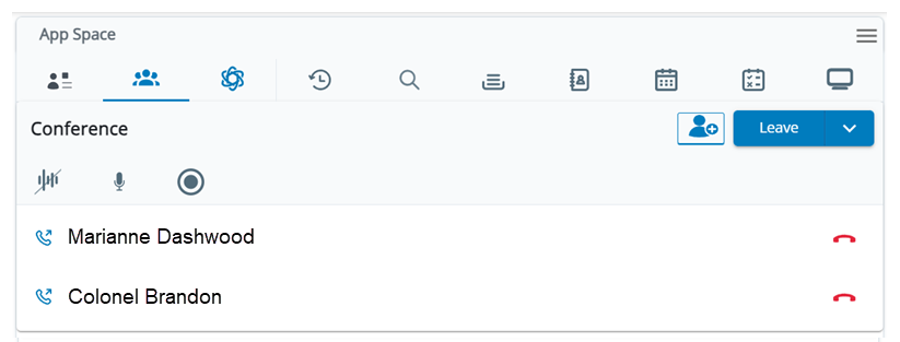 The Multi-party space is opened in the App Space. Both contacts are shown in a conference.