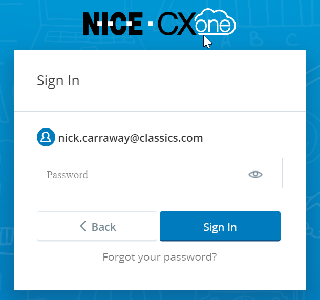 CXone Mpower second login screen, where users enter their password