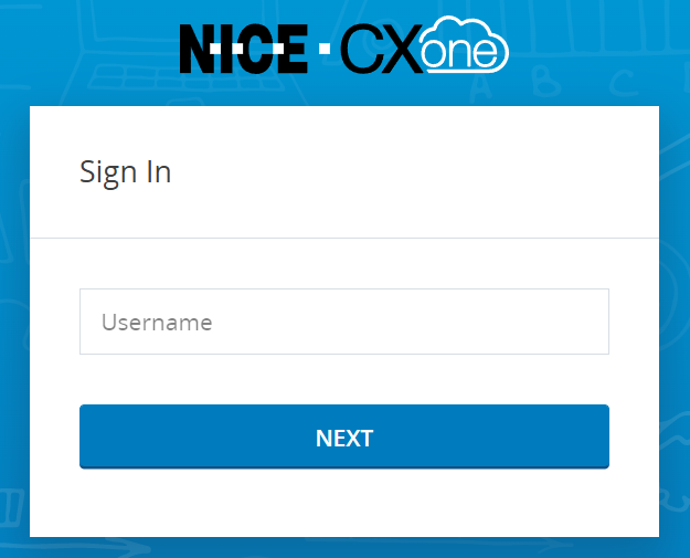 CXone Mpower initial login screen, where users enter their username