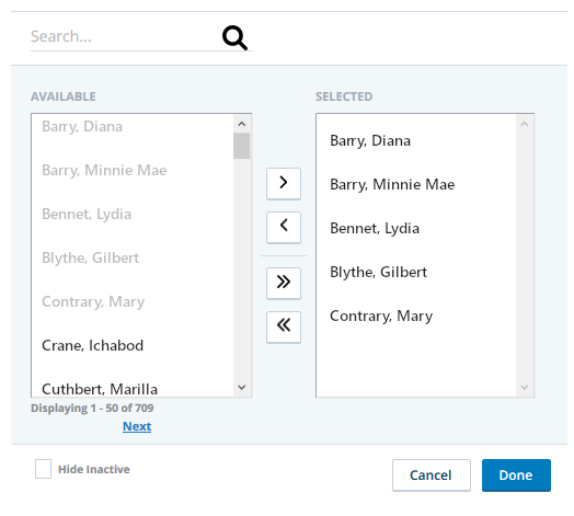 The filter page for Agents, where you can select the agents on which you want to filter for a report.